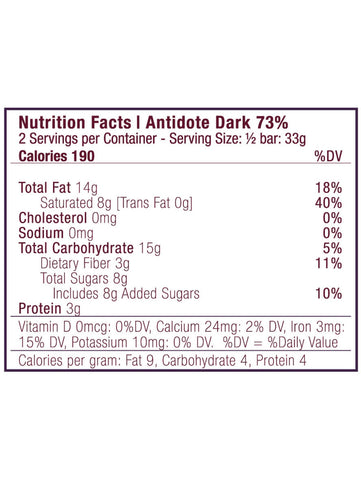 Kakia, Coffee & Cardamom Chocolate Bar, 77%, Antidote Chocolate, Nutrition Facts