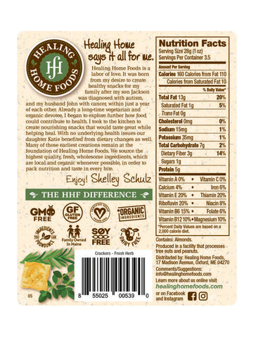 Raw Crackers, Fresh Herb, 3.5oz, Healing Home Foods, Label