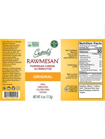 Rawmesan, Original, 4oz, Label