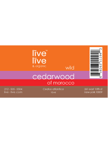 cedarwood of morocco essential oil, cedrus atlantica, 10ml, live live & organic