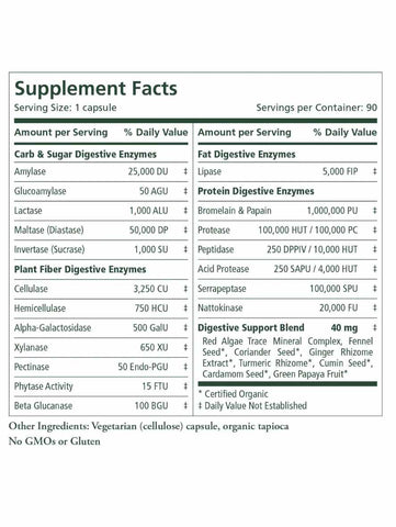Enzyme Power, 90 Caps, Pure Synergy, Supplement facts