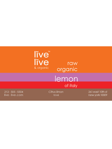 Lemon Of Italy Essential Oil, Citrus Limon, 10ml, Live Live & Organic, Label