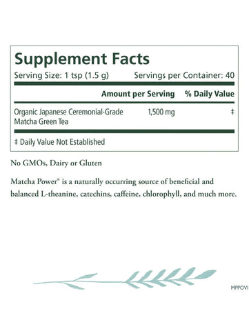 Matcha Power, 2.1oz Powder, Pure Synergy, Supplement Facts