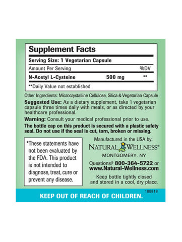 NAC, Antioxidant, 90 Veg Caps, Natural Wellness, Supplement Facts