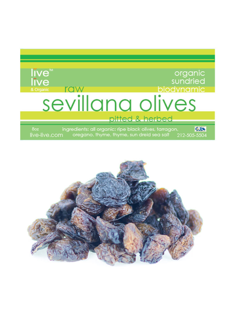 Sevillana Olives with Herbs, Pitted, 8oz bag, Live Live & Organic