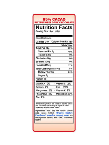 Organic Nectars Chocolate Bars, 85%, Nutrition Facts
