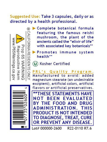 Reishi Immune, 90 Veg Caps, Premier Research Labs, Label