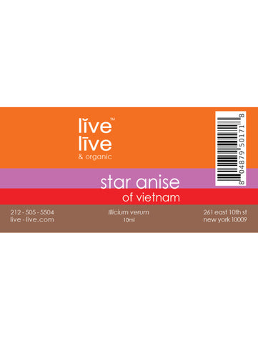 Star Anise of Vietnam Essential Oil, Illicium verum, 10ml, Live Live & Organic, Label