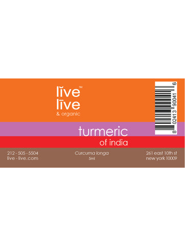 Turmeric of India Essential Oil, Curcuma longa, 5ml, Live Live & Organic, Label
