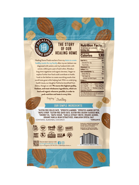 Granola, Almond Butter Chunk, Reduced Sugar, Healing Home Foods, back of packaging