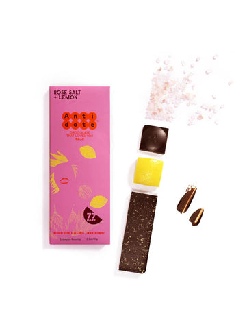 HEBE: ROSE SALT + LEMON 77%, Antidote Chocolate Bars