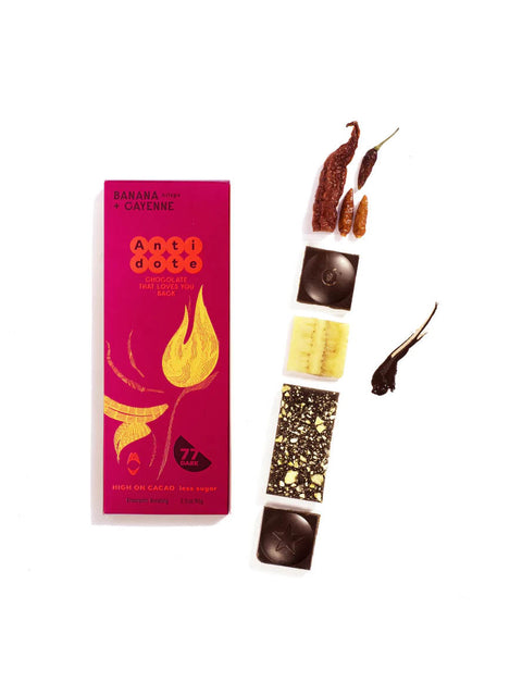 Hestia, Banana & Cayenne Chocolate Bar, 77%, Antidote Chocolate