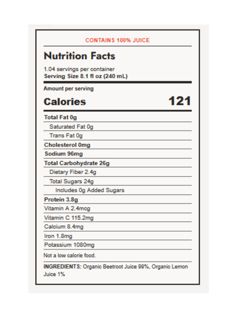 Beet Juice, Organic, Cold-Pressed, 8.4oz, Pomona, Nutritional Facts