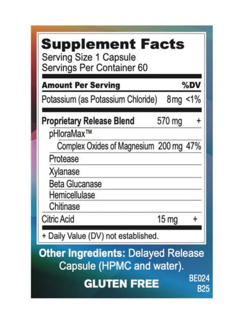 Supplement facts label for BioCLR (Formerly Release), Intestinal BioFilm Cleanser, 60 Caps, by Body Ecology, on a white background