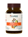 A bottle of Himalaya Glucocare herbal supplement containing 90 vegetarian capsules, on a solid white background.