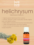 helichrysum of corsica essential oil, helichrysum italicum, 5ml, live live & organic, info graphic