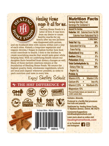 Graham Bites, Maple Cinnamon, Baked, Healing Home Foods, Label