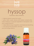 hyssop of spain essential oil, hyssopus decumbens, 5ml, live live & organic, info graphic