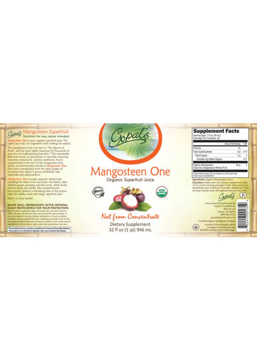 Mangosteen One, Organic Superfruit Juice, Gopal's HealthFoods, Label