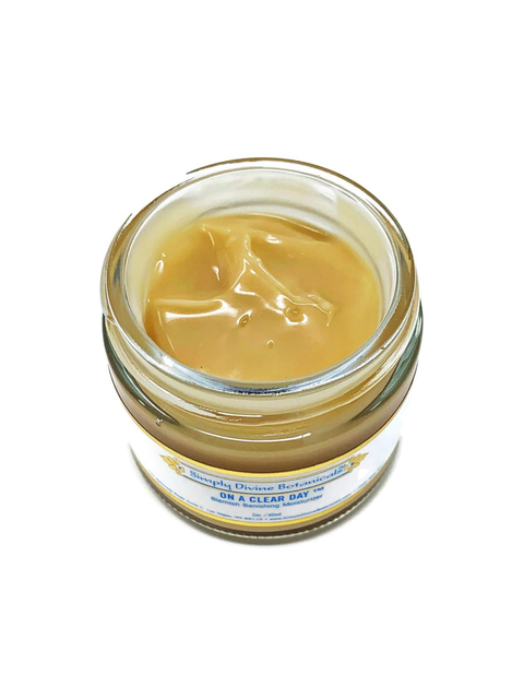 On A Clear Day, Blemish Banishing Moisturizer, 2oz, Simply Divine Botanicals, angled view inside jar