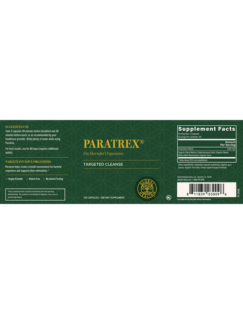 Paratrex, Parasite Cleanser, 120 Caps, Global Healing, Label