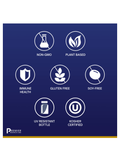 Collection of health and safety certification icons on a blue background