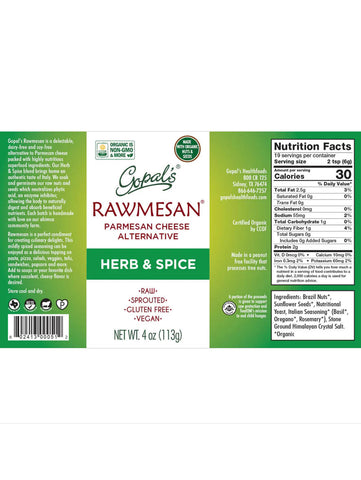 Herb and Spice Rawmesan, 4oz, Label