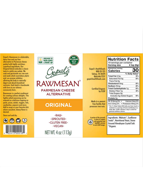 Rawmesan, Original, 4oz, Label