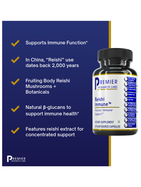 benefits list for Reishi Immune, 90 Veg Caps, Premier Research Labs