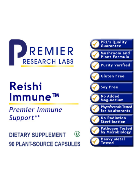 Front label of Reishi Immune, 90 Veg Caps, Premier Research Labs