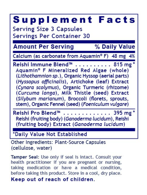Supplement facts for Reishi Immune, 90 Veg Caps, Premier Research Labs