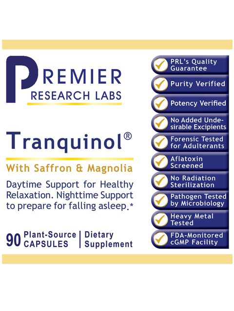 Front label of Tranquinol, 90 Veg Caps, Premier Research Labs