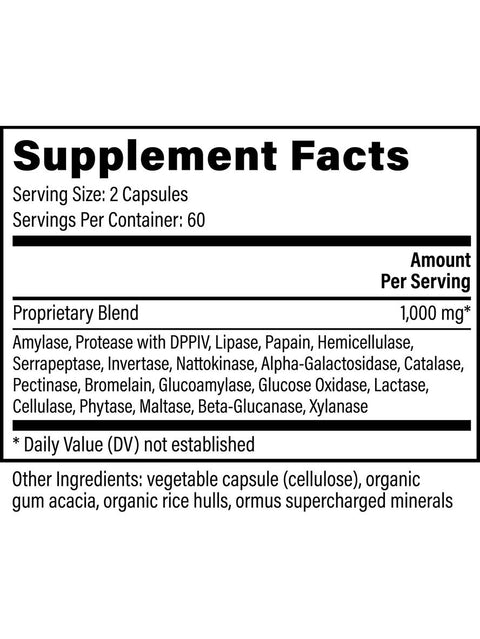 Ultimate Enzymes, (Formerly Veganzyme) Digestive Enzymes, 120 Veg Caps, Global Healing, Supplement Facts