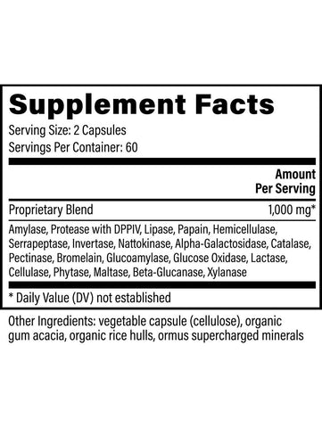 Ultimate Enzymes, (Formerly Veganzyme) Digestive Enzymes, 120 Veg Caps, Global Healing, Supplement Facts