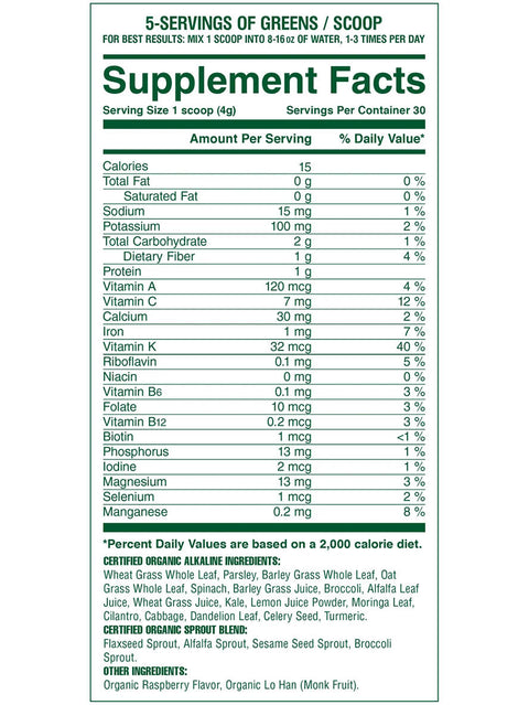 Acid Kicking Greens, Berry, 120g, Alkamind, Facts