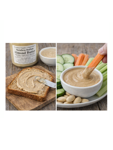 Almond Butter, Italian, Skinless, 16oz, Glaser Organic Farms, used as a dip and spreading on toast.