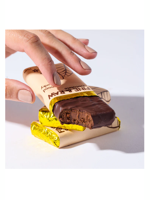 Almond Chunky, Fine & Raw Chocolate, a bite taken out