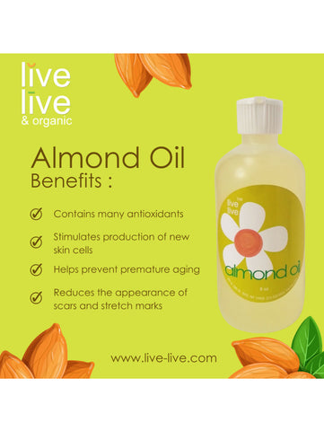 Sweet Almond Oil, Organic, 8oz, Live Live & Organic, Benefits
