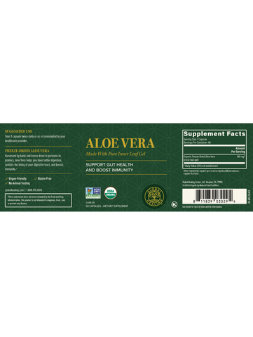 Aloe Vera, Digestive Health, 60 Caps, Global Healing, Label
