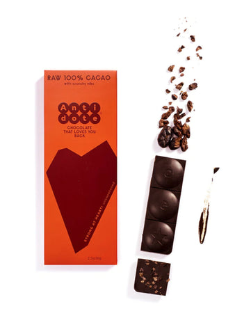 Raw 100% Chocolate Bar + Nibs, Antidote Chocolate