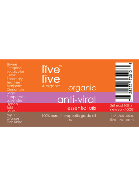 AntiViral, 17 Essential Oils Formula, 10ml, Live Live & Organic, Label