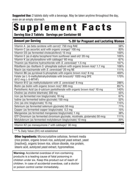 Baby & Me Multivitamin, 120 Tabs, Innate Response Formulas, Supplement Facts