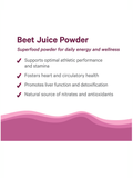 Beet Juice Powder by Pure Synergy description with benefits on a white background