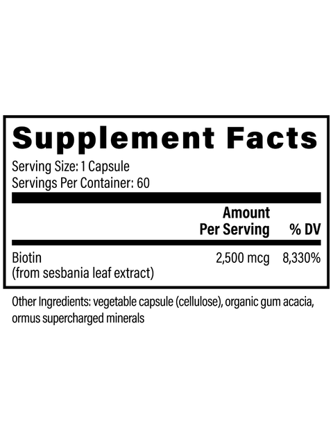 Biotin, 60 Caps, Global Healing, Supplement Facts