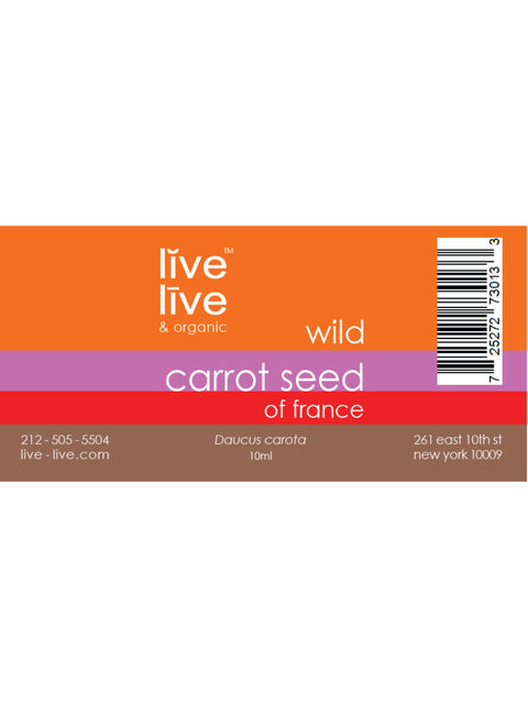 Carrot Seed of France Essential Oil, Daucus carota, 10ml, Live Live & Organic, Label