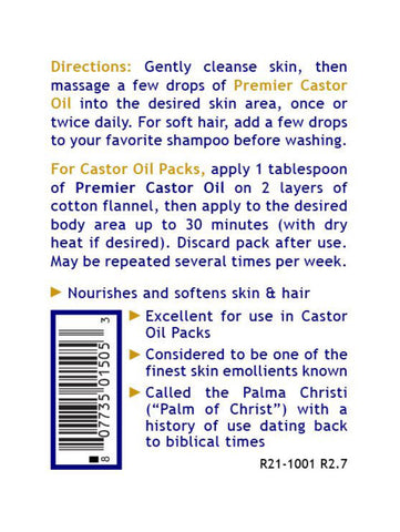 Castor Oil, Organic, 8oz, Premier Research Labs, Directions