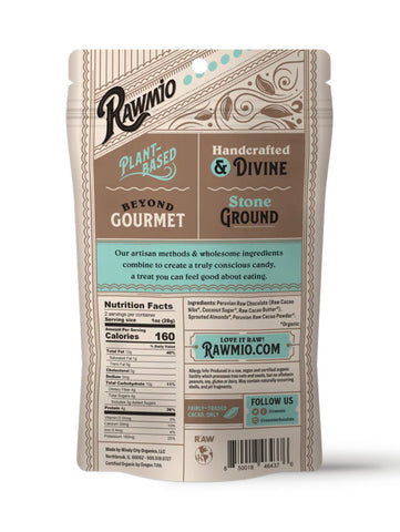 Chocolate Covered Sprouted Almonds, 2oz, Rawmio, back