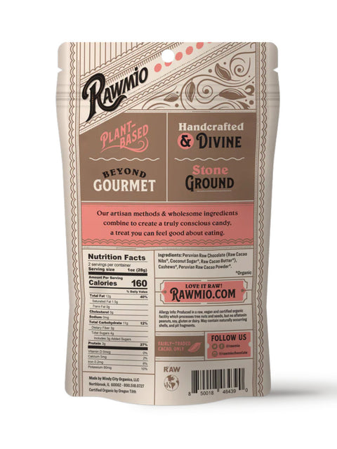 Chocolate Covered Cashews, 2oz, Rawmio, back