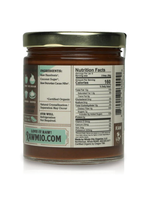 Chocolate Hazelnut Spread, 8oz, Rawmio, Label