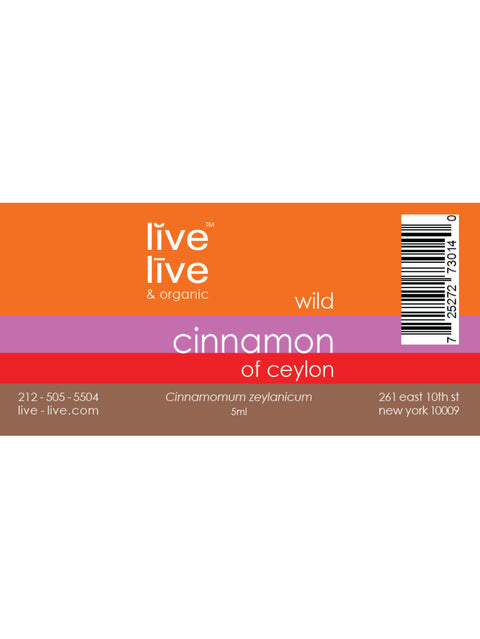 Cinnamon of Ceylon Essential Oil, Cinnamomum zeylanicum, 5ml, Live Live & Organic, Label